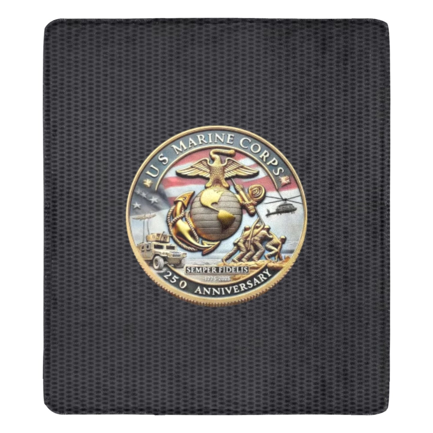 Large Black Microfiber Micro Fleece Flannel 70X80 Inch Soft Warm Monogram U.S. NMarine Corps Silver Bronze Gold Insignia Black Blanket...