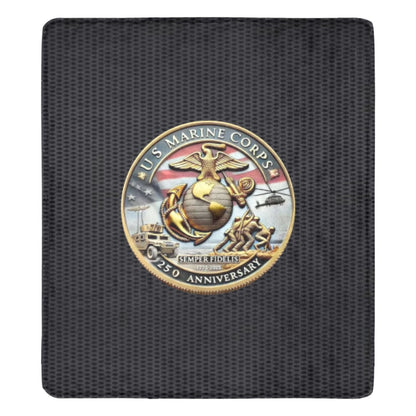 Large Black Microfiber Micro Fleece Flannel 70X80 Inch Soft Warm Monogram U.S. NMarine Corps Silver Bronze Gold Insignia Black Blanket...