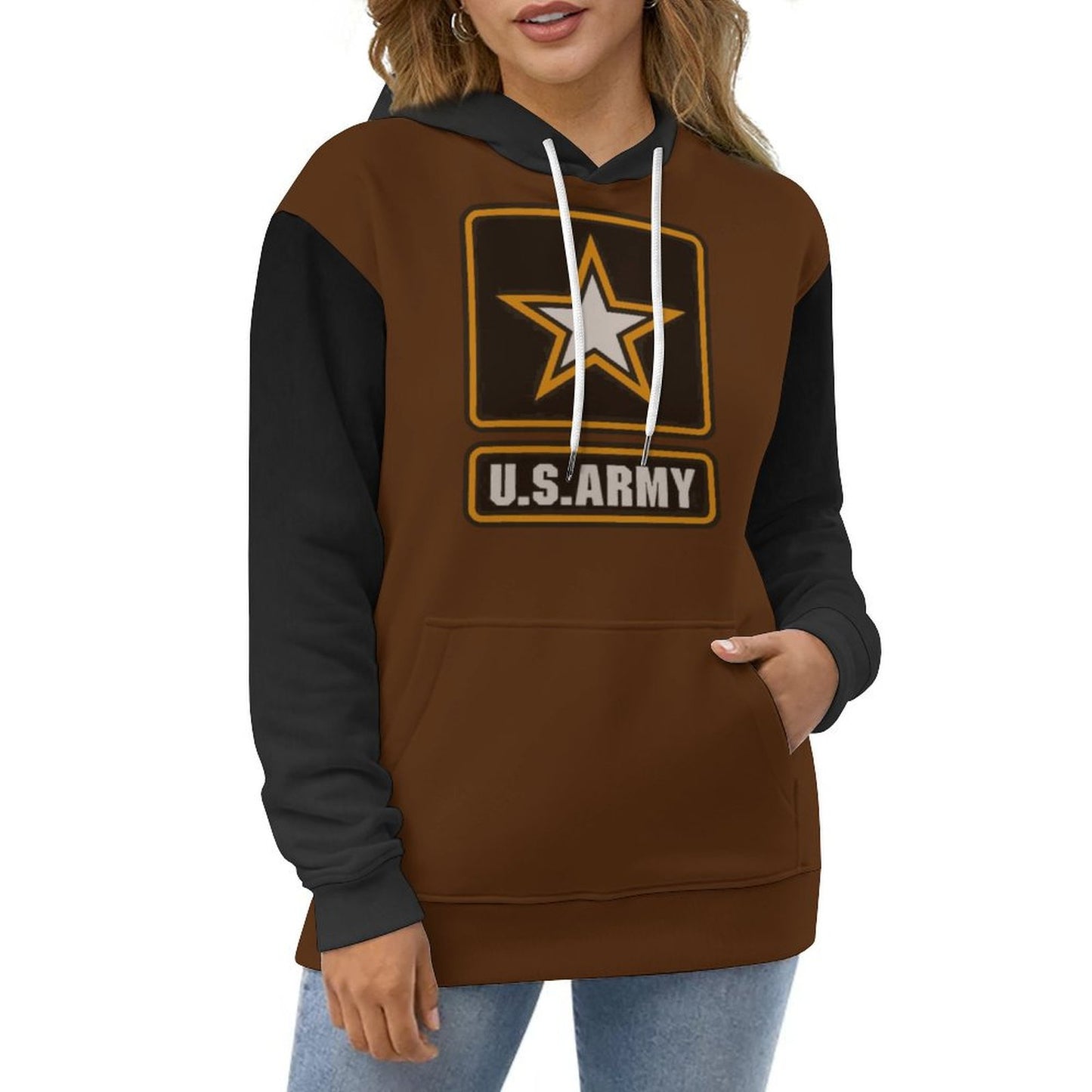 US Army Large Double Layer Soft Comfortable Hoodie In Deep Brown Mahogany And Black Colors Double-Layer Hood All-Over Print Adult Hoodie