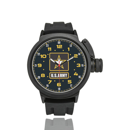 Men's US Army Black Brown White Insignia Dial Miyota Quartz Movement Waterproof Monogram Sports Watch Come With Name Or Name And Rank On Dial...