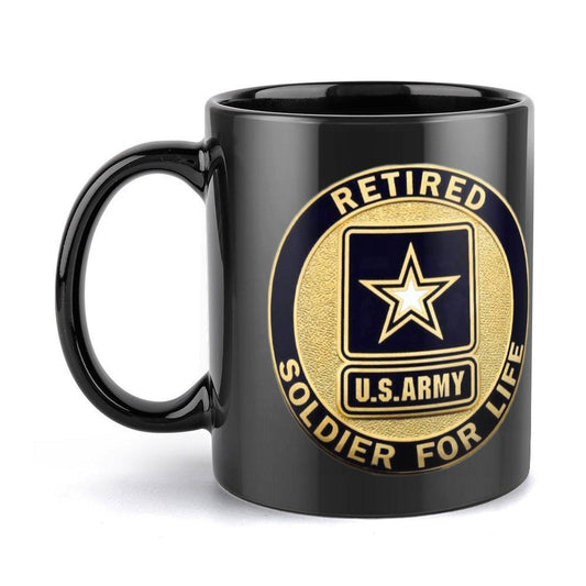 United States Army Black Gold Retired Black Ceramic Coffee Mug (Comes With Your Initials Or Rank And Name Free Of Charge!)