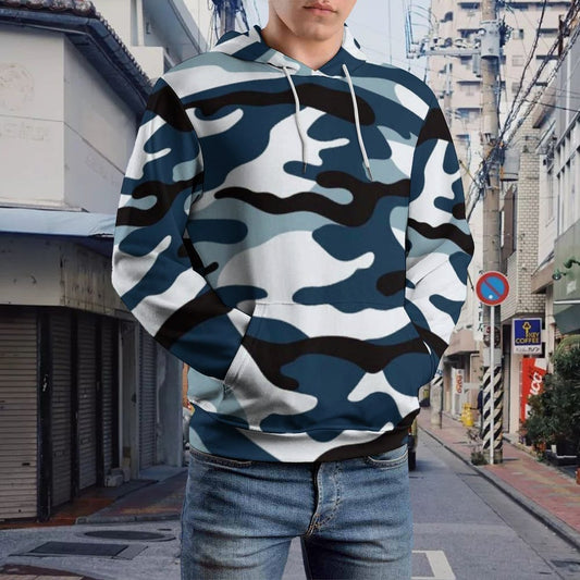 Men's Women's Madison Avenue Camouflage Blue White Black Insign Soft Double Layer Loose Fitting Hoodie