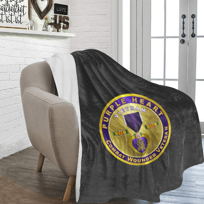 Large Black  Purple Heart Emblem Ultra-Soft Micro Fleece Blanket 70''x80'' Name Rank Can Be Put On This Blanket...