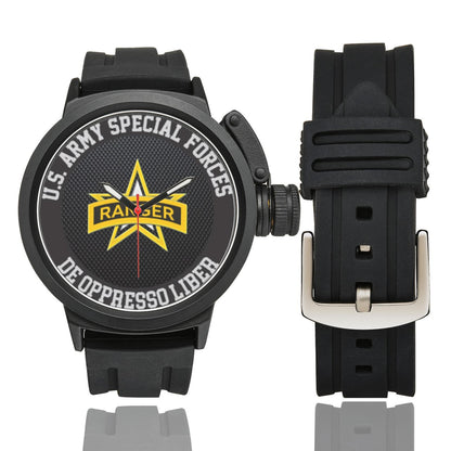 Men's US Army Special Forces Rangers Large Black Miyota Quartz Movement Waterproof Shockproof Insignia Sports Watch...Monogramed