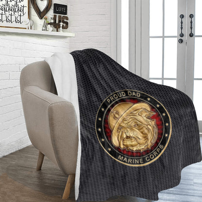 Large Black Microfiber Micro Fleece Flannel 70X80 Inch Soft Warm Monogram U.S. Marine Corps Proud Dad Insignia Black Blanket...