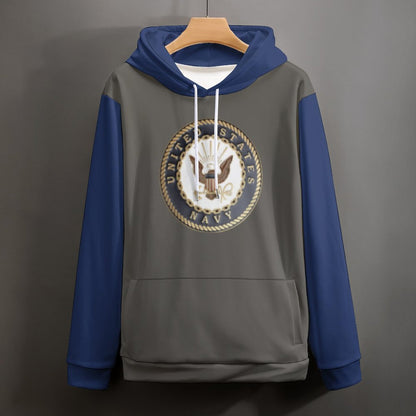Men's Women's Madison Ave U.S. Navy Emblem Gray Blue Soft Double Layer Loose Fitting Hoodie
