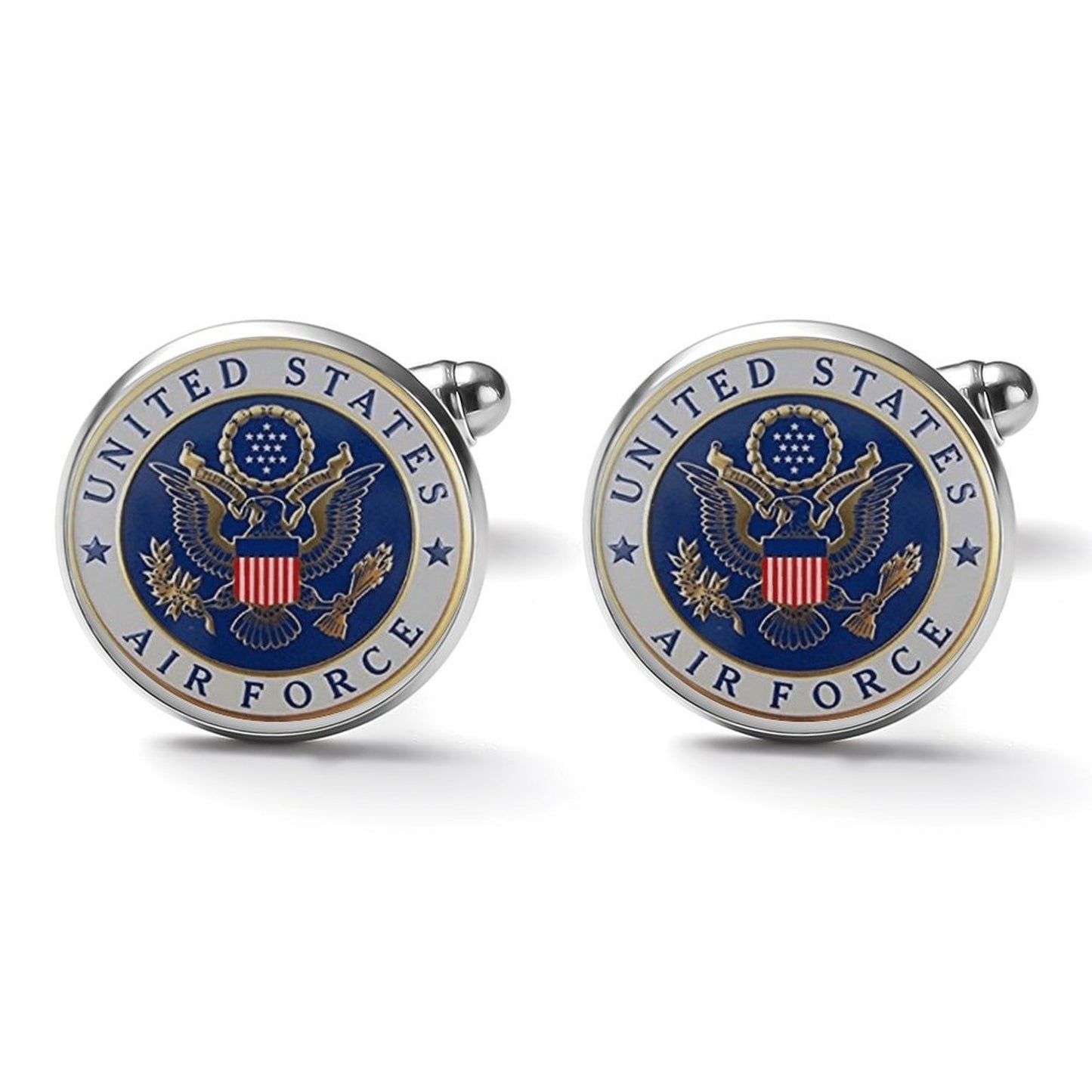 Men's Custom Made Alloy Silver W Black Carbon Fiber Background U.S. Air Force Emblem Black & Silver Come With Your Initials On Them....