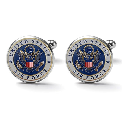Men's Custom Made Alloy Silver W Black Carbon Fiber Background U.S. Air Force Emblem Black & Silver Come With Your Initials On Them....