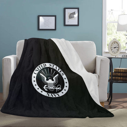 Large Black Microfiber Micro Fleece Flannel 70X80 Inch Soft Warm Monogram U.S. Navy White Insignia Black Blanket...