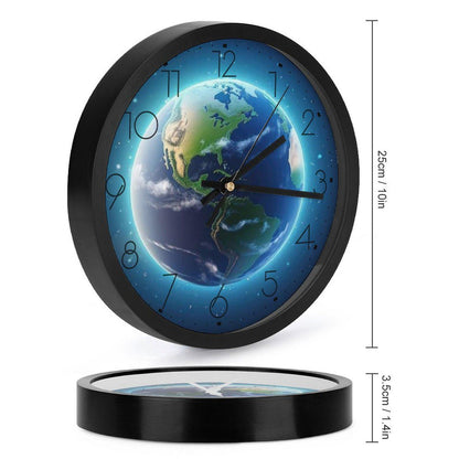 Planet Earth With Sun Reflecting Outer Round Ridge Wall Clock (10 Inch Round In Diameter)
