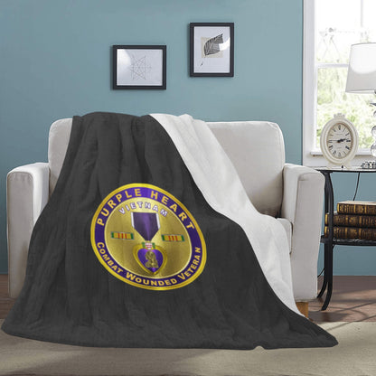 Large Black  Purple Heart Emblem Ultra-Soft Micro Fleece Blanket 70''x80'' Name Rank Can Be Put On This Blanket...