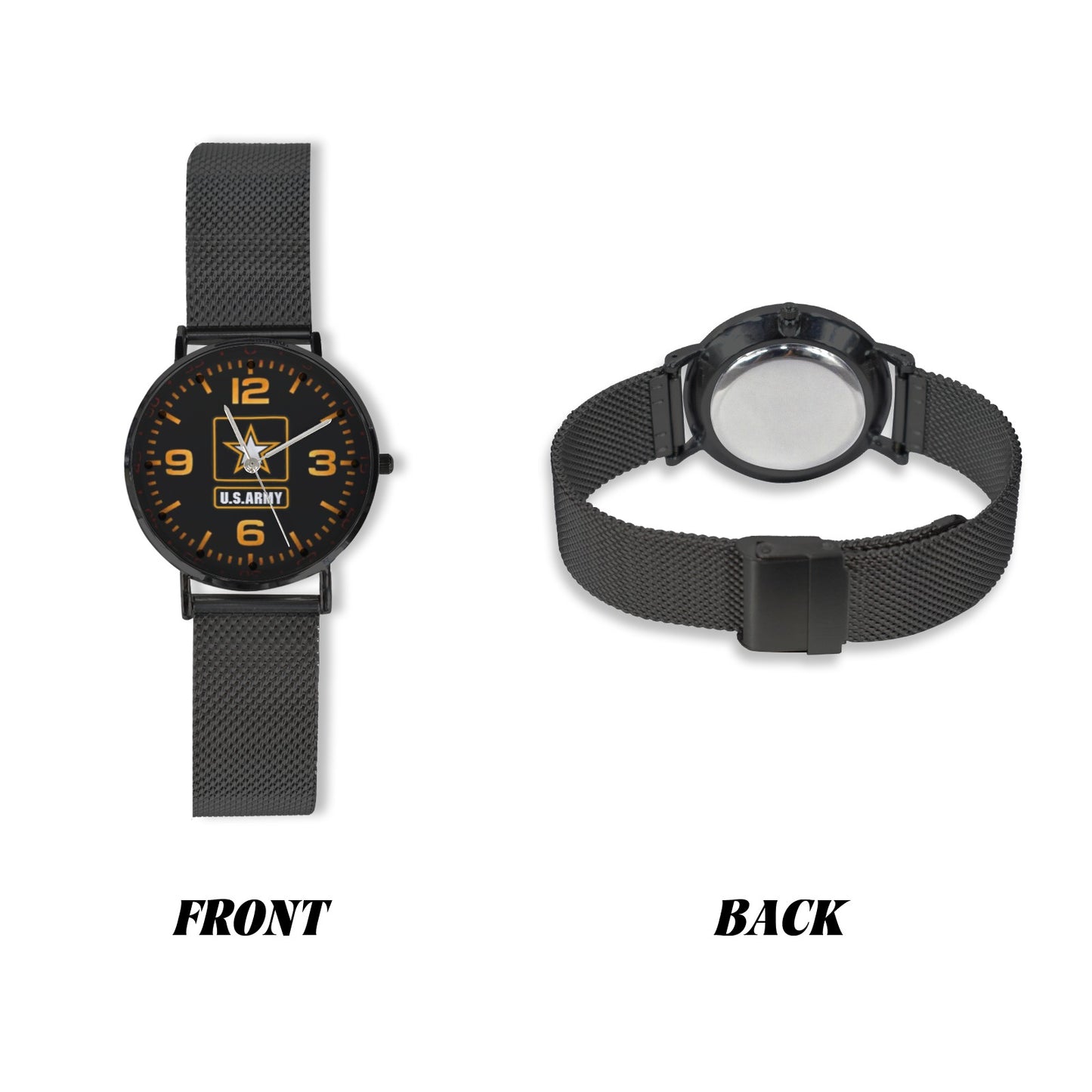 Orange Black US Army Insignia Miyota Quartz Movement All Black Stainless Steel Monogram Dress Watch Men's Steel Bracelet Watch Without Numbers Come With Name Or Name And Rank On Dial...