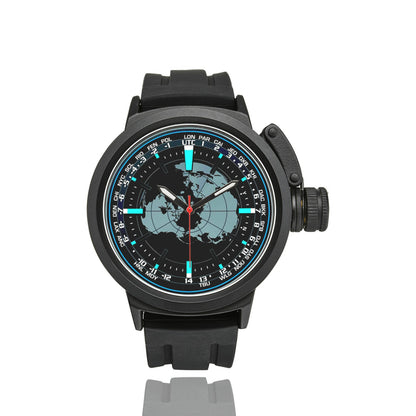 3D Aviator's Dial In Black Bright Tiel Blue Miyota Quartz Movement Waterproof Monogram Watch Men's Sports Watch(Model 309)