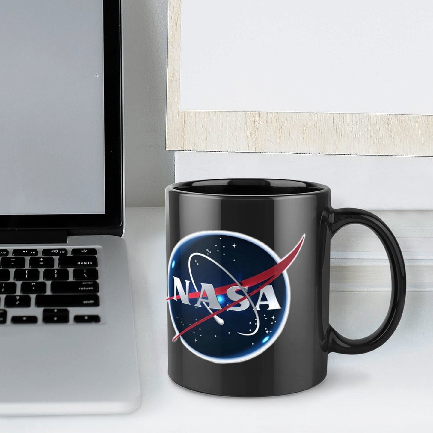 Nasa Logo On Black Ceramic Coffee Mug Which Comes With Your Initials or Rank And Name At No Additional Charge...