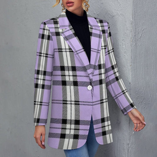 Women's Madison Ave Purple White & Black Plaid Fall Pattern Design Monogram Formal Casual Blazer Initials Can Be Put On Lapel For Free.......