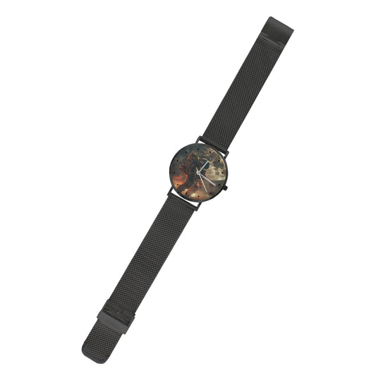 Men's Women's Karman Line Astronaut Walking  View To The Moon Dial Waterproof Monogram Black Stainless Steel Dress Watch...