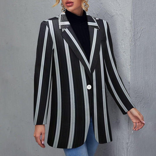 Women's Black & Light Silver Pinstripe Formal Event Dinner Party Evening Blazer Jacket..