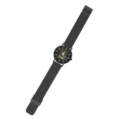 Yellow Black Brown US Army Insignia Dial Black All Stainless Steel Monogram Dress Watch Men's Steel Bracelet Watch Without Numbers Come With Name Or Name And Rank On Dial...