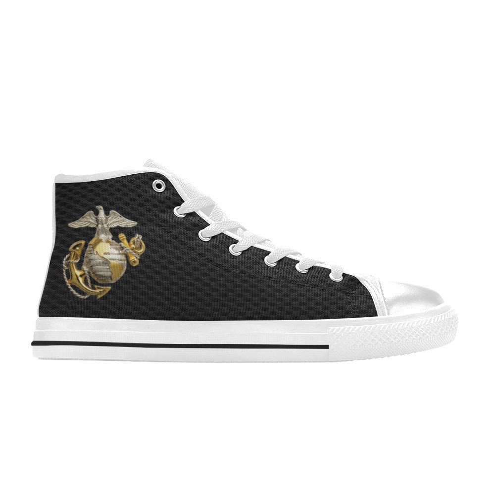 U.S. Marine Corps Black Men’s Classic High-Top Canvas Shoes  Lace-Up Round Toe Metal Eyelets Comes With Name And Rank Name On The Outer Quarter...