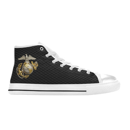 U.S. Marine Corps Black Men’s Classic High-Top Canvas Shoes  Lace-Up Round Toe Metal Eyelets Comes With Name And Rank Name On The Outer Quarter...