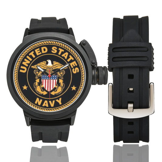Men's United States Navy Black And Bronze Orange Dial Miyota Quartz Movement Waterproof Monogram Watch Come With Name Or Name And Rank On Dial...