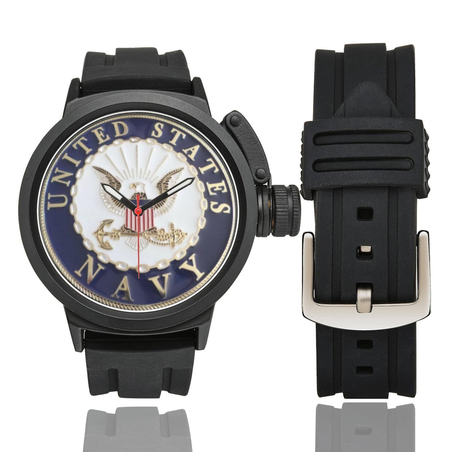 US Navy 3D Insignia ABS Stainless Steel Miyota Quartz Movement Waterproof Screw On & Off Cap For Crown Rubber Silicone Band Sports Watch