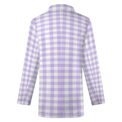 Women's Checkered Light Purple Pink & White Formal Summer Fun Event Blazer Jacket
