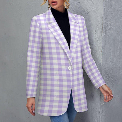 Women's Checkered Light Purple Pink & White Formal Summer Fun Event Blazer Jacket