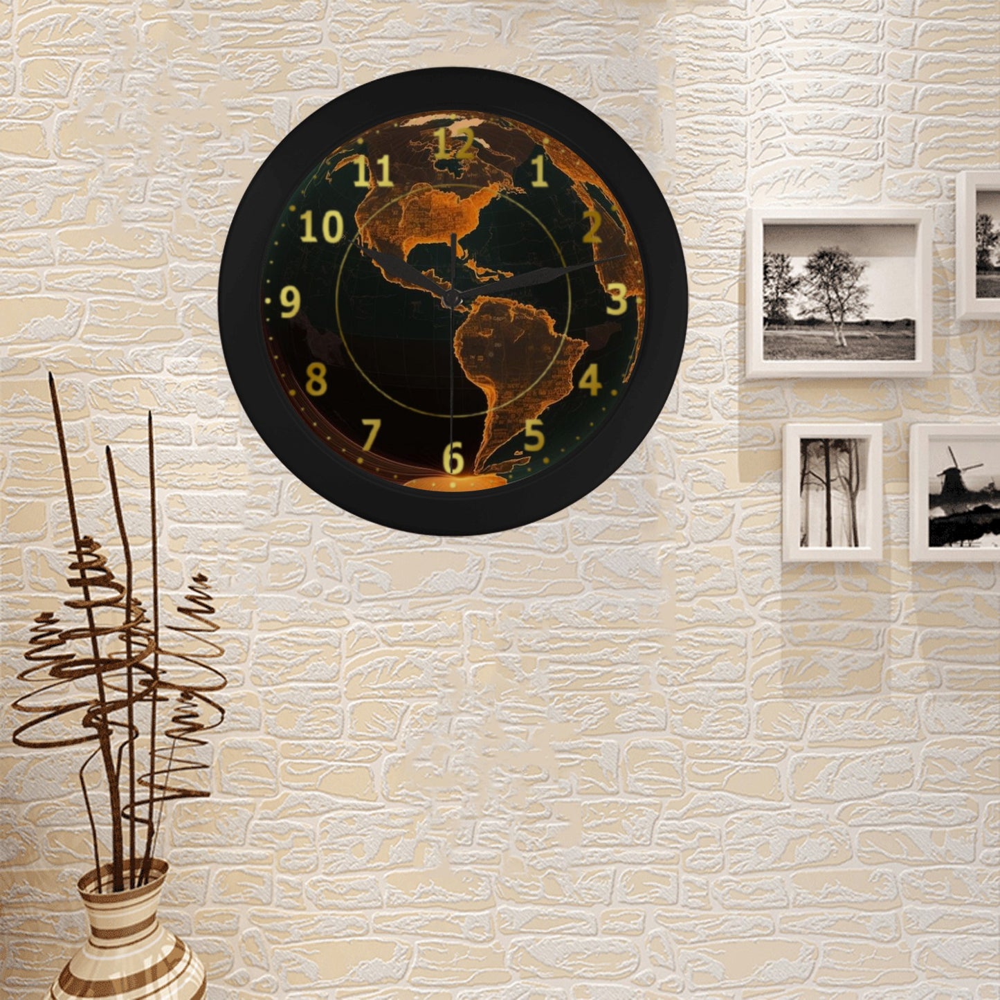 Men's Skeleton Globe Of Earth In Orange Outer Wall Clock Circular Plastic Wall clock