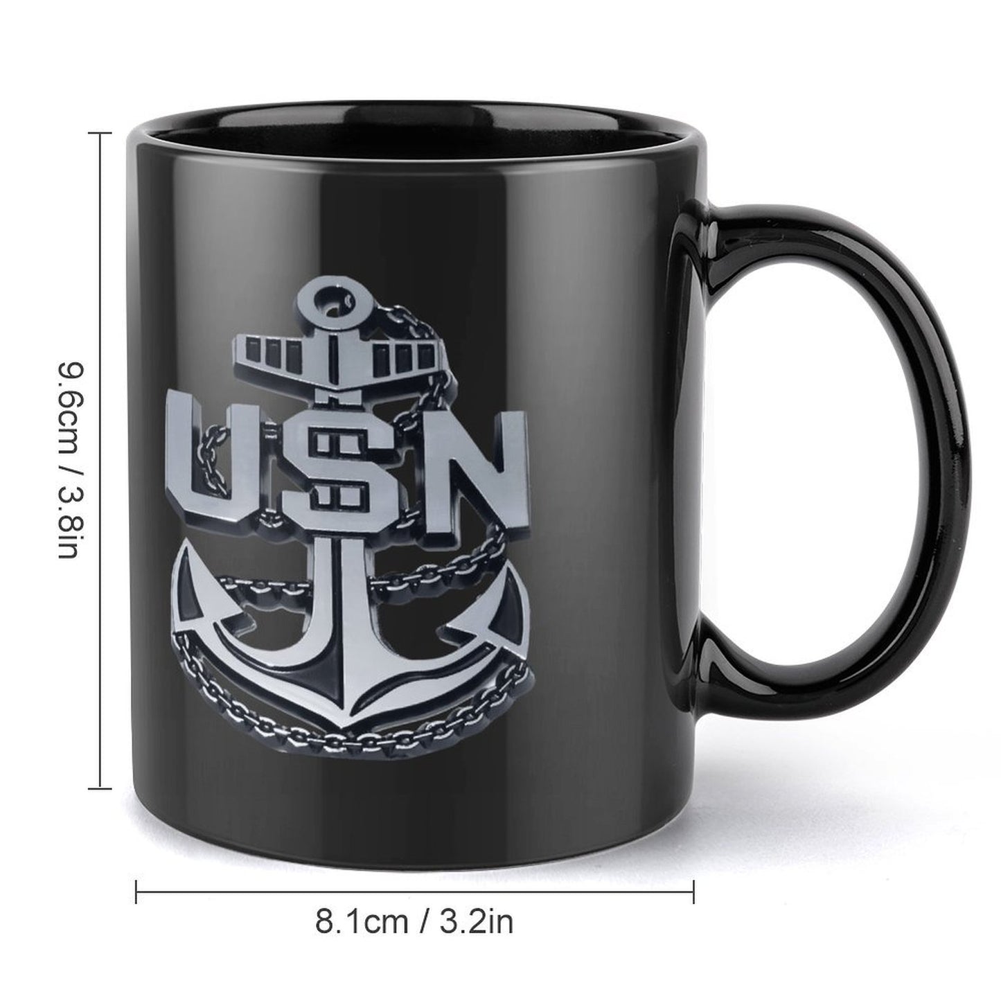 United State Navy Anchor Emblem On Black Ceramic Coffee Mug (Comes With Your Initials Or Rank And Name Free Of Charge On Mug!)