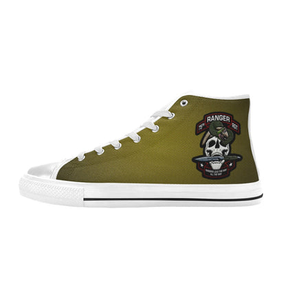 U.S. Army Ranger Green Men’s Classic High-Top Canvas Shoes  Lace-Up Round Toe Metal Eyelets Comes With Name And Rank Name On The Outer Quarter...