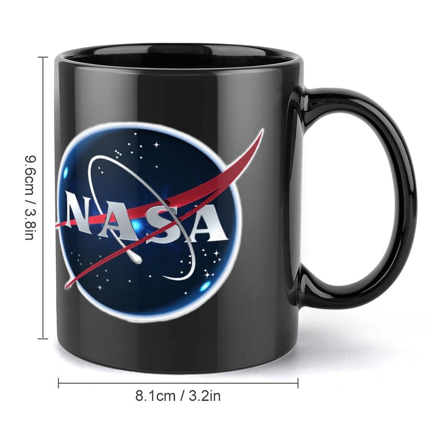 Nasa Logo On Black Ceramic Coffee Mug Which Comes With Your Initials or Rank And Name At No Additional Charge...