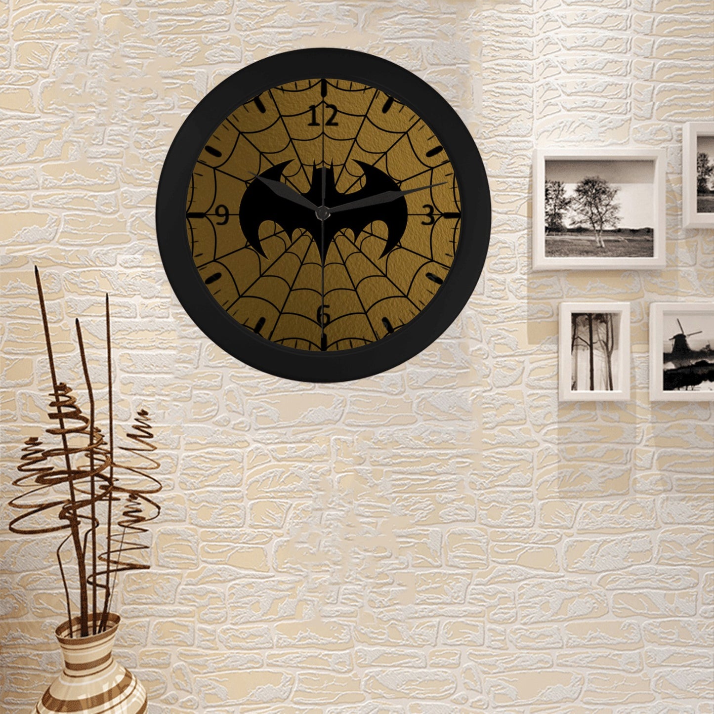 Bat W Bronze Background Outer Wall Clock Circular Plastic Wall clock