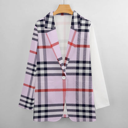 Women's Madison Ave Pink Black & Red Plaid Fall Pattern Design Monogram Formal Casual Blazer....