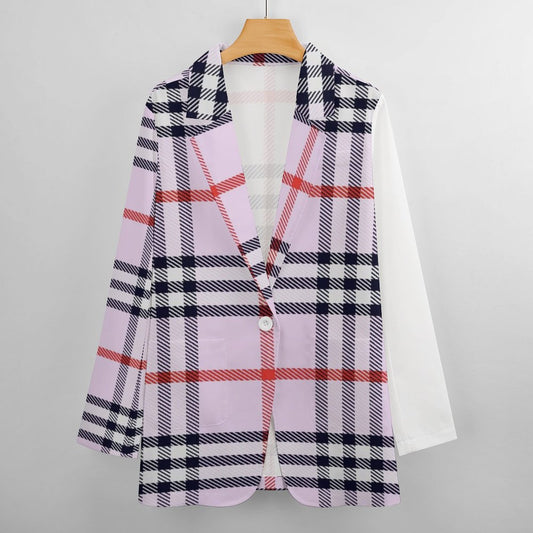 Women's Madison Ave Pink Black & Red Plaid Fall Pattern Design Monogram Formal Casual Blazer....