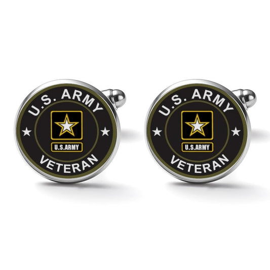 Men's Custom Made Alloy Silver W Black Carbon Fiber Background U.S. Army Veteran Insignia In Black & White Come With Your Initials On Them....