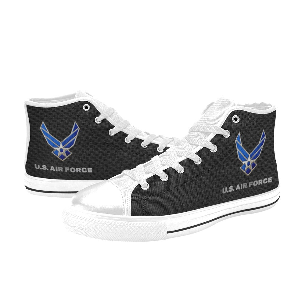 U.S. Air Force Black Men’s Classic High-Top Canvas Shoes  Lace-Up Round Toe Metal Eyelets Comes With Name And Rank Name On The Outer Quarter...