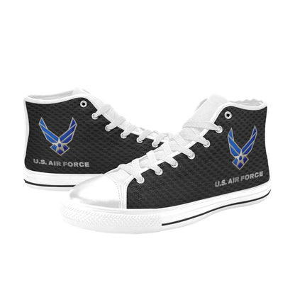 U.S. Air Force Black Men’s Classic High-Top Canvas Shoes  Lace-Up Round Toe Metal Eyelets Comes With Name And Rank Name On The Outer Quarter...