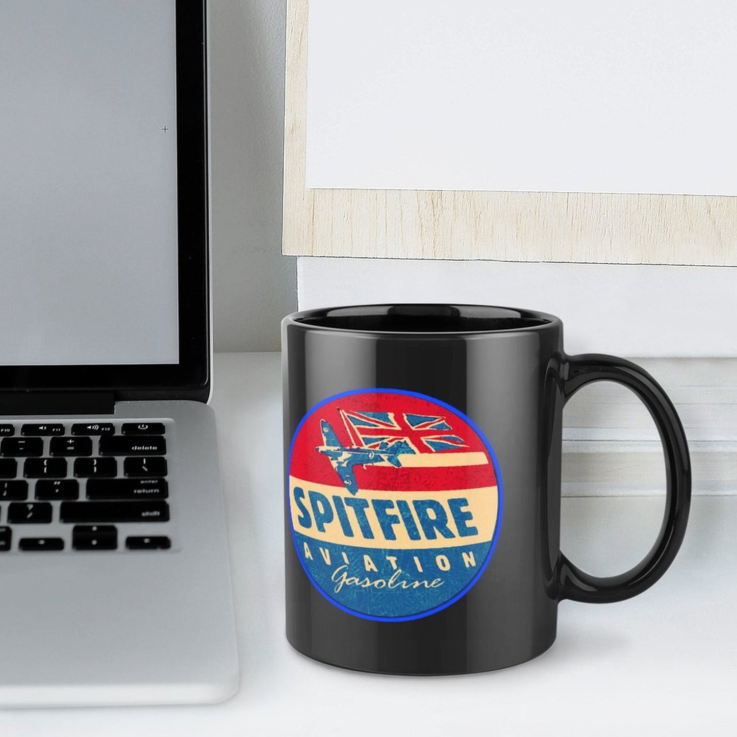 Spitfire Aviation Gasoline Black Ceramic Coffee Mug (Comes With Your Initials Or Rank And Name On Mug Free Of Charge!