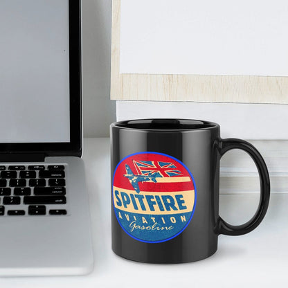 Spitfire Aviation Gasoline Black Ceramic Coffee Mug (Comes With Your Initials Or Rank And Name On Mug Free Of Charge!