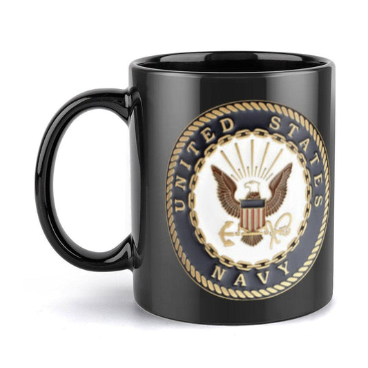 United States Navy Gorgeous 3D Emblem Embossed Ceramic Black Coffee Mug