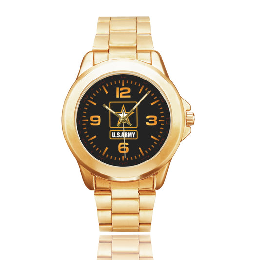 All Stainless Steel Orange Black U.S. Army Insignia Dial Gold Monogram Gift Watch Custom Gilt Watch(Model 101) Come With Name Or Name And Rank On Dial...
