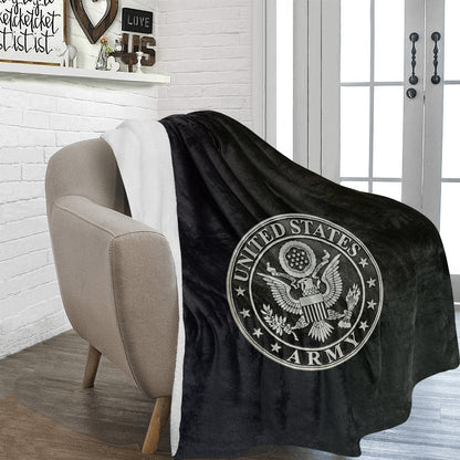 Large Black Microfiber Micro Fleece Flannel 70X80 Inch Soft Warm Monogram U.S. Army Silver Insignia Black Blanket...