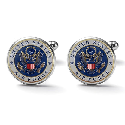 Men's Custom Made Alloy Silver W White Carbon Fiber Background U.S. Air Force Insignia In Blue & Gold Come With Your Initials On Them....