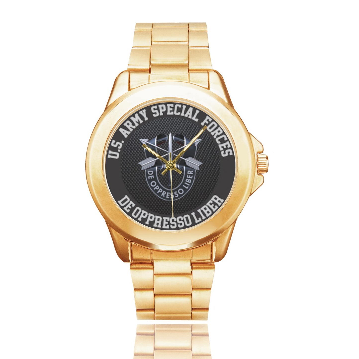 All Stainless Steel U.S. Special Forces Insignia Gold Monogram Gift Watch Custom Gilt Watch(Model 101) Come With Name Or Name And Rank On Dial...