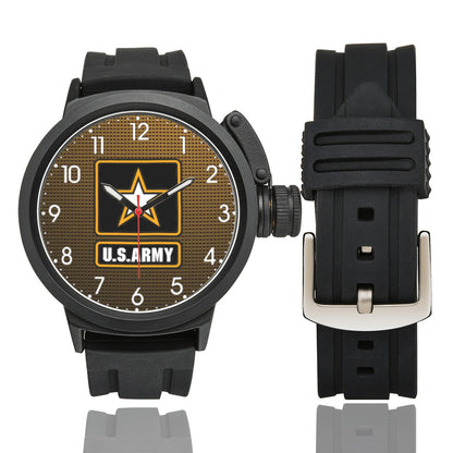 Men's US Army Large Black & Orange Insignia Miyota Quartz Movement Waterproof Monogram Sports Watch...