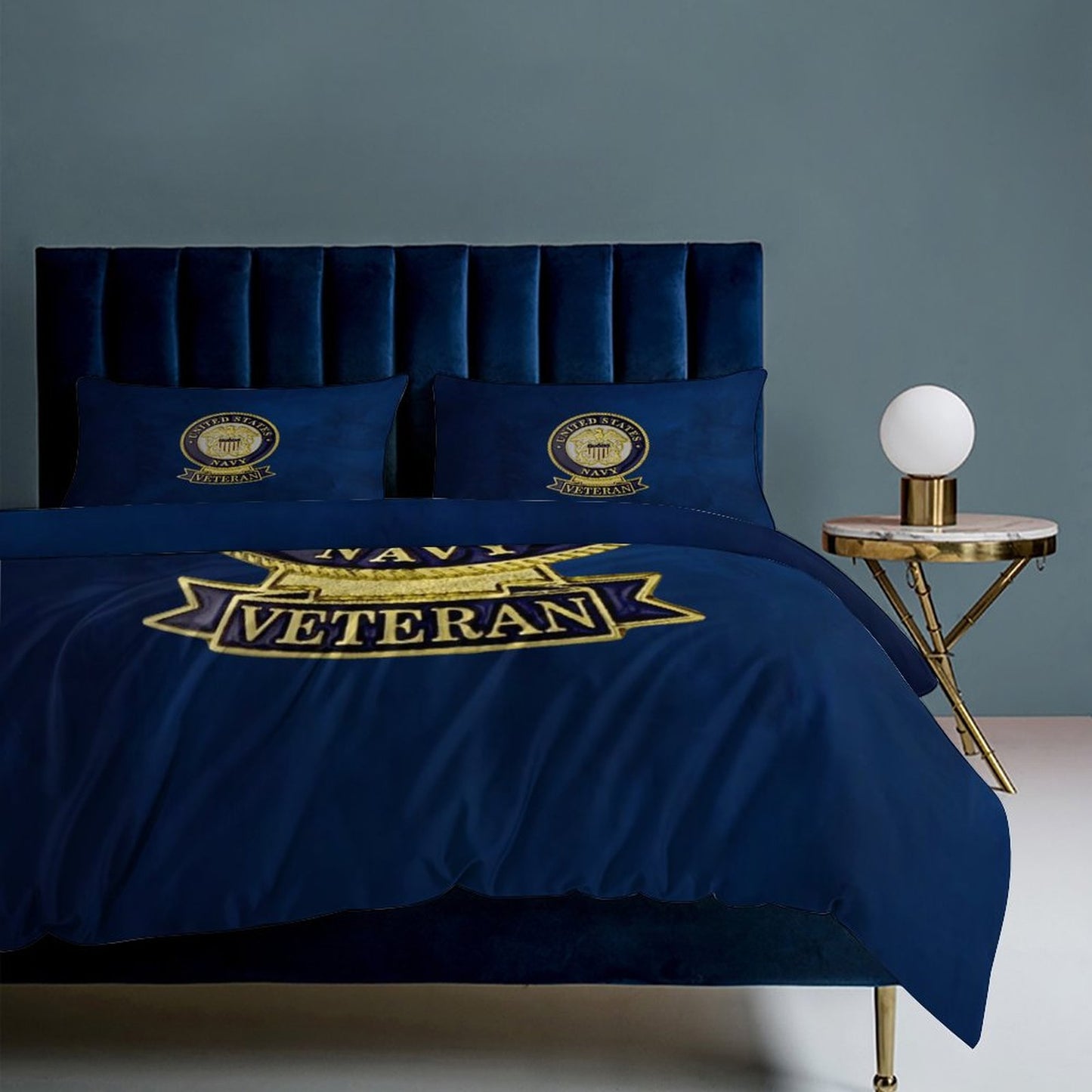 Madison Avenue U.S. Navy Veteran Emblem Blue 3-Piece Bedding Set 79"×90" (1 Quilt Cover + 2 Pillowcases) Comes With Name Or Rank Name On Quilt...