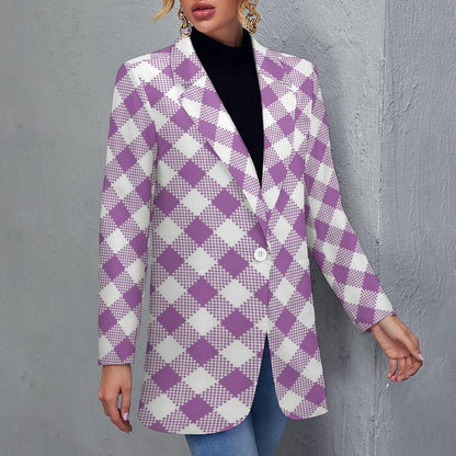 Women's Madison Ave Gorgeous White And Pink Checkered Print Blazer Jacket For Formal and Fun Summer Functions...