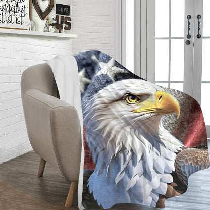 Large Black Microfiber Micro Fleece Flannel 70X80 Inch Soft Warm Monogram U.S. American Flag And Eagle Insignia Black Blanket...