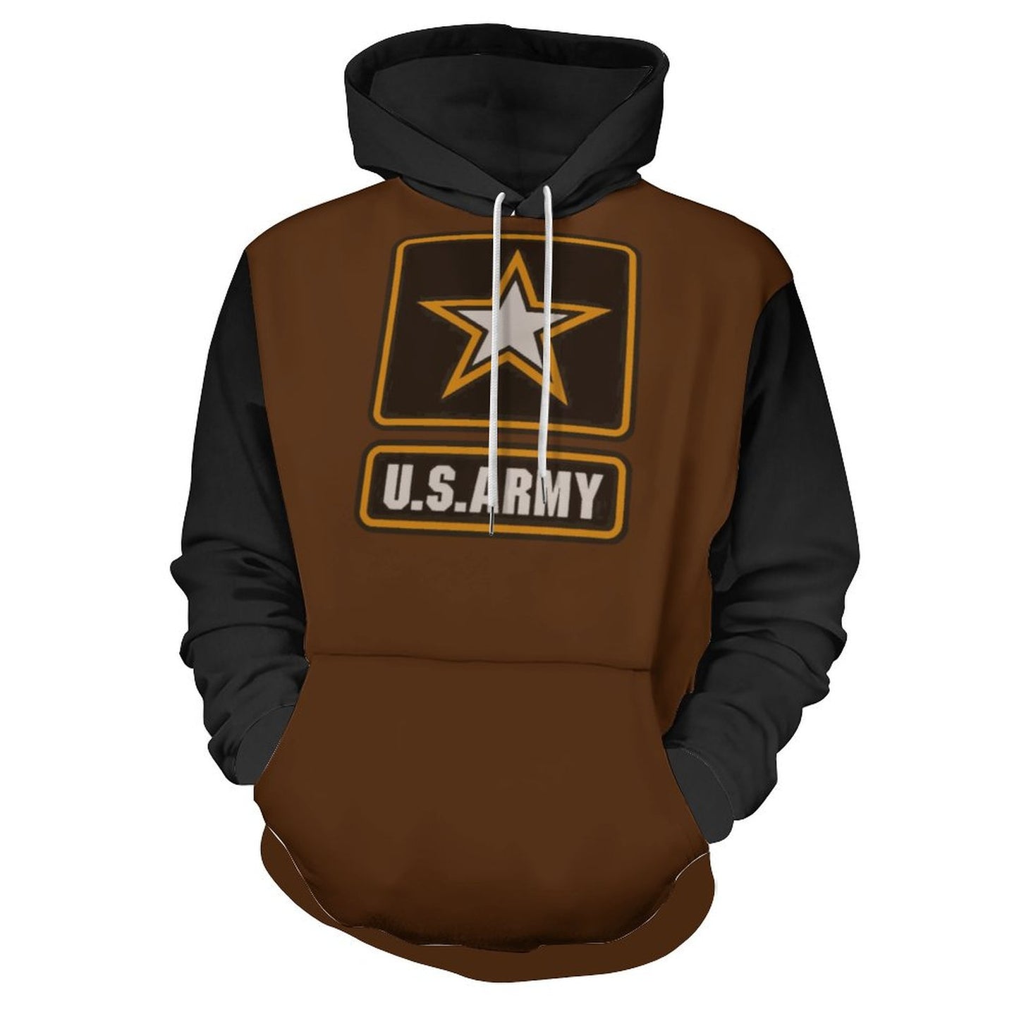 US Army Large Double Layer Soft Comfortable Hoodie In Deep Brown Mahogany And Black Colors Double-Layer Hood All-Over Print Adult Hoodie